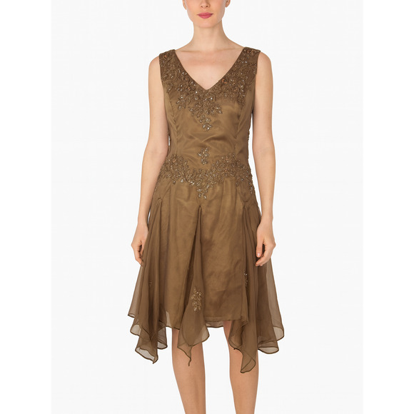 Sheer Beaded Floral Dress Y2K VNeck Asymmetrical Handkerchief Fairy Sequin Hi-Lo - Picture 1 of 12